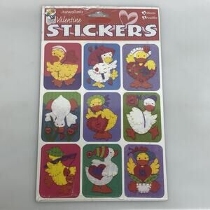 Vtg Valentine Ducks Goose Stickers 4 Sheets Color Clings Paper Magic Sealed